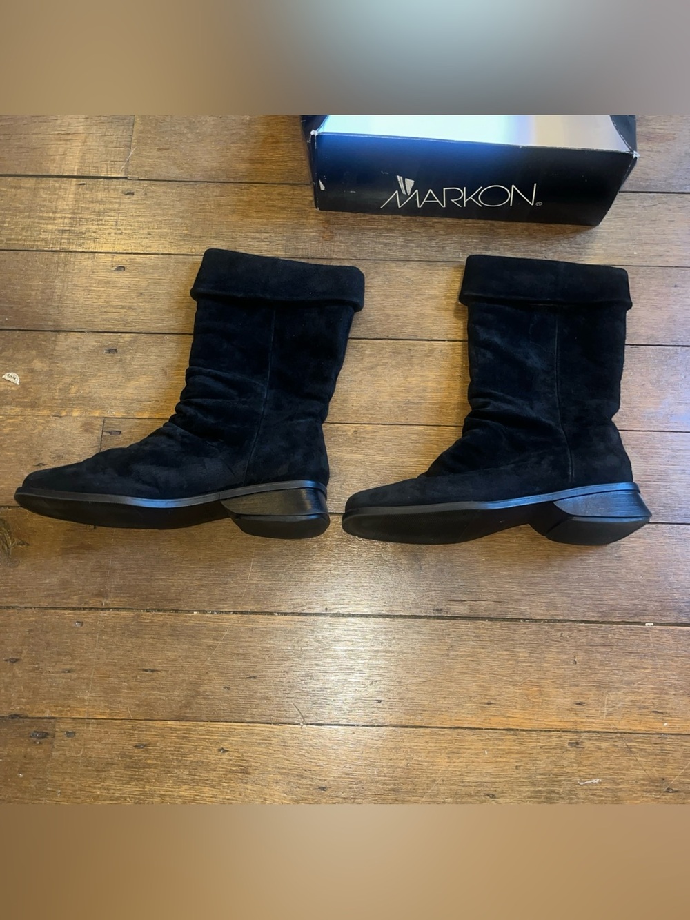 Markon Black Suede Mid-Calf Boots Low-Heel Sz 6.5 M